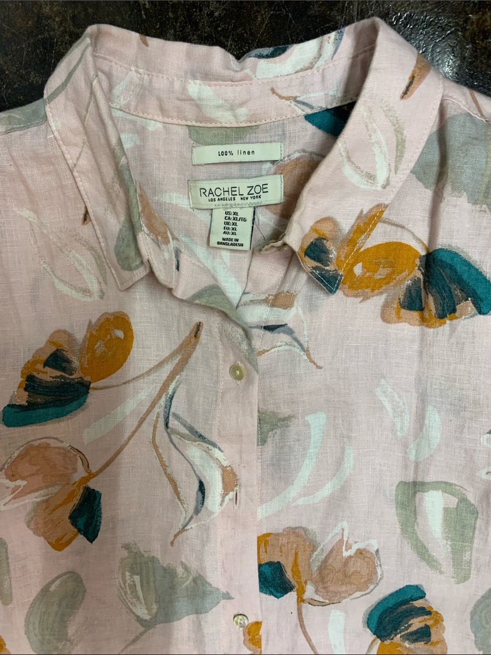 Rachel Zoe Dusty Blush Floral Linen Button-Down Shirt Dress